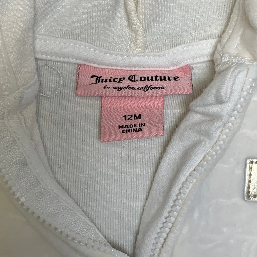 Juicy Couture Full Zip Track Jacket Baby Girls 12M Cream Velour Long Sleeve